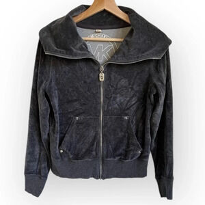 MICHAEL Michael Kors Gray Velour Zip Up Jacket Size Small Flawed